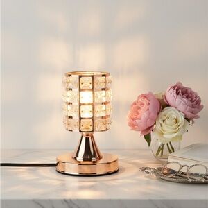 Gold Color Cylinder Shape Crystal Lamp with Bulb and Touch Control